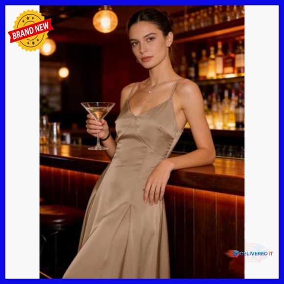 Satin A-Line Midi Dress with Spaghetti Straps for Formal Wedding Guest - Picture 6 of 7